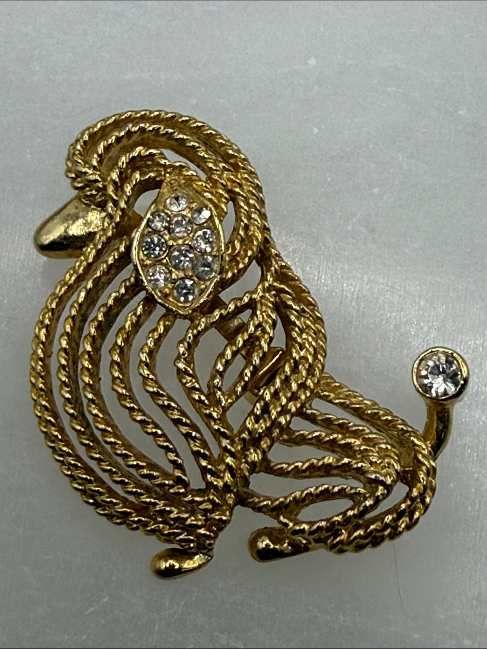 Gerry’s Gold-Tone rhinestone Accent Animal Brooch open work pin unusual poodle